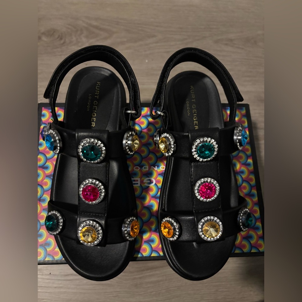 Kurt Geiger Black Sandals with Colorful Gemstones